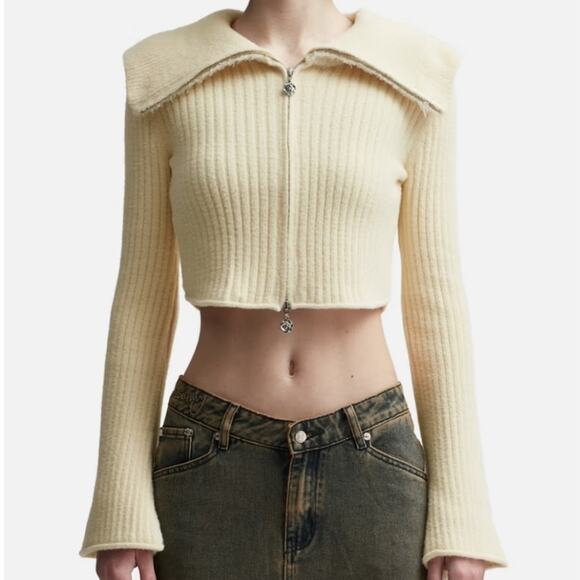 House of Sunny NWT Peggy Double Sailor Collar Cropped Double Zip Cardigan 10 - Picture 3 of 12